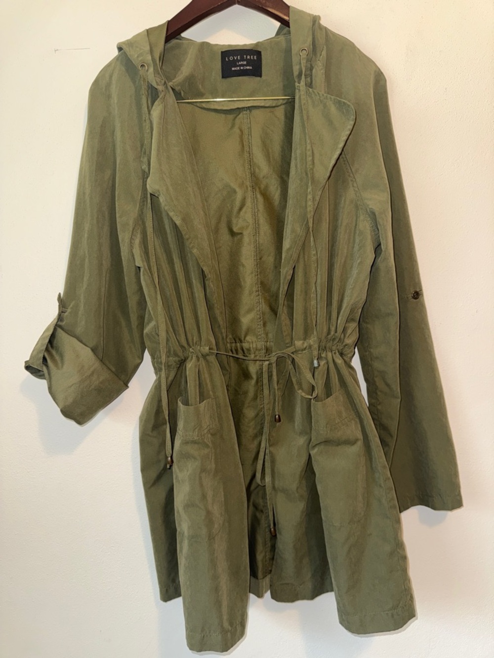 Love Tree Olive Hooded Utility Jacket with Drawstring Waist - Picture 2 of 7